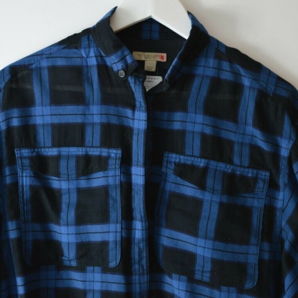 Burberry Women’s Black And Blue Checkered Batwing Oversized Shirt US2